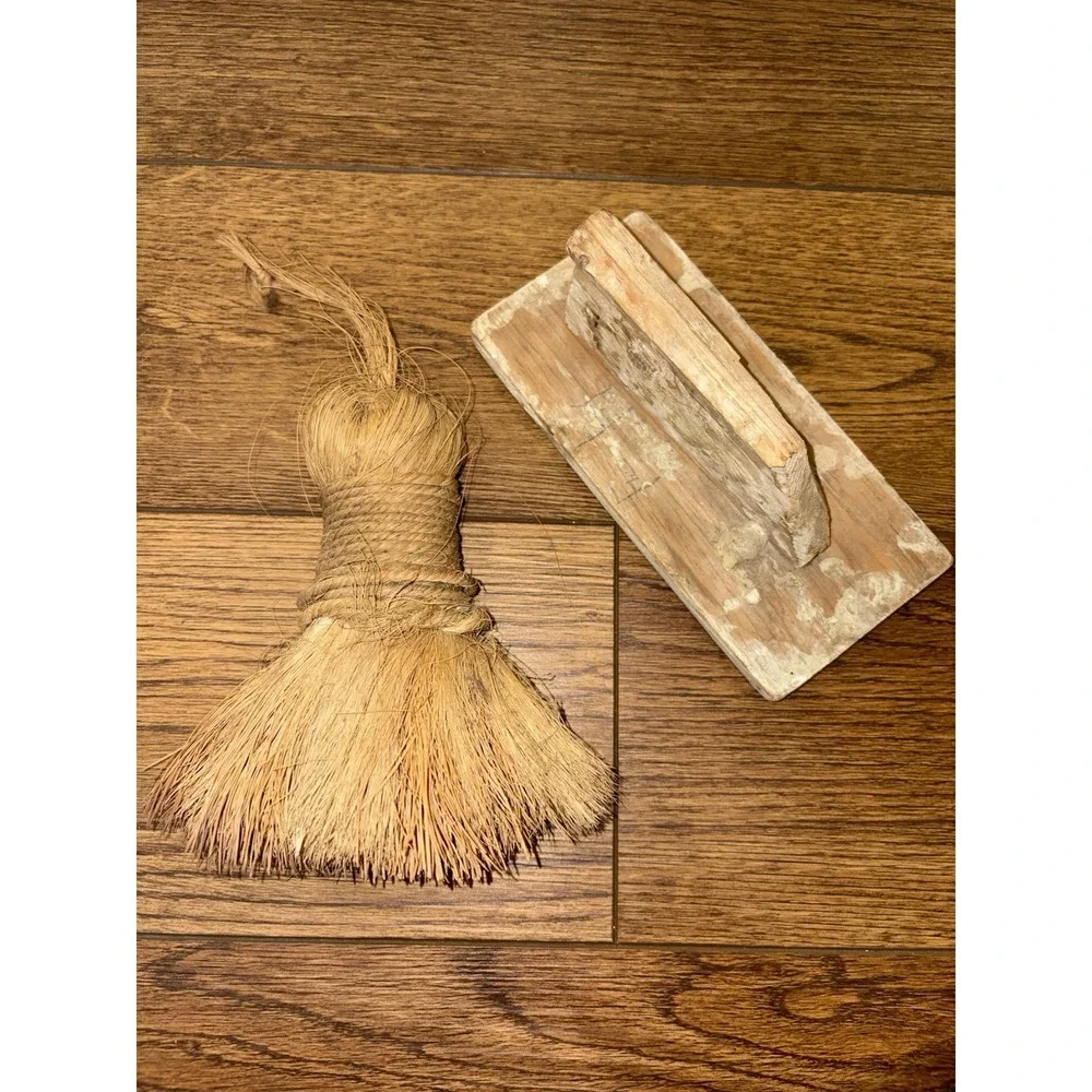 Vintage Whisk Broom Straw & Trowel / Float Primitive Farmhouse Decor
